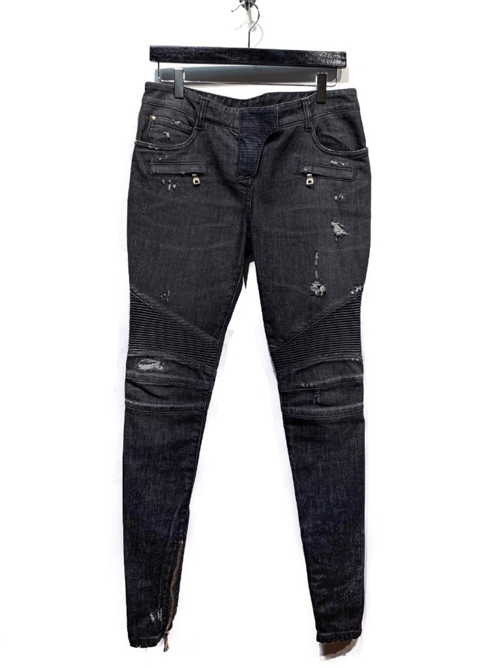 Balmain Black Distressed Biker Jeans